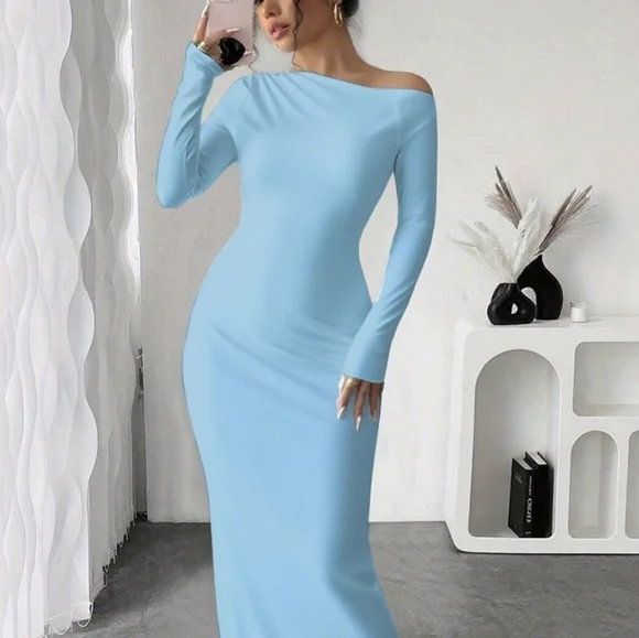 Neriah One-Shoulder Maxi Dress - Sky Blue - Picture 6 of 8